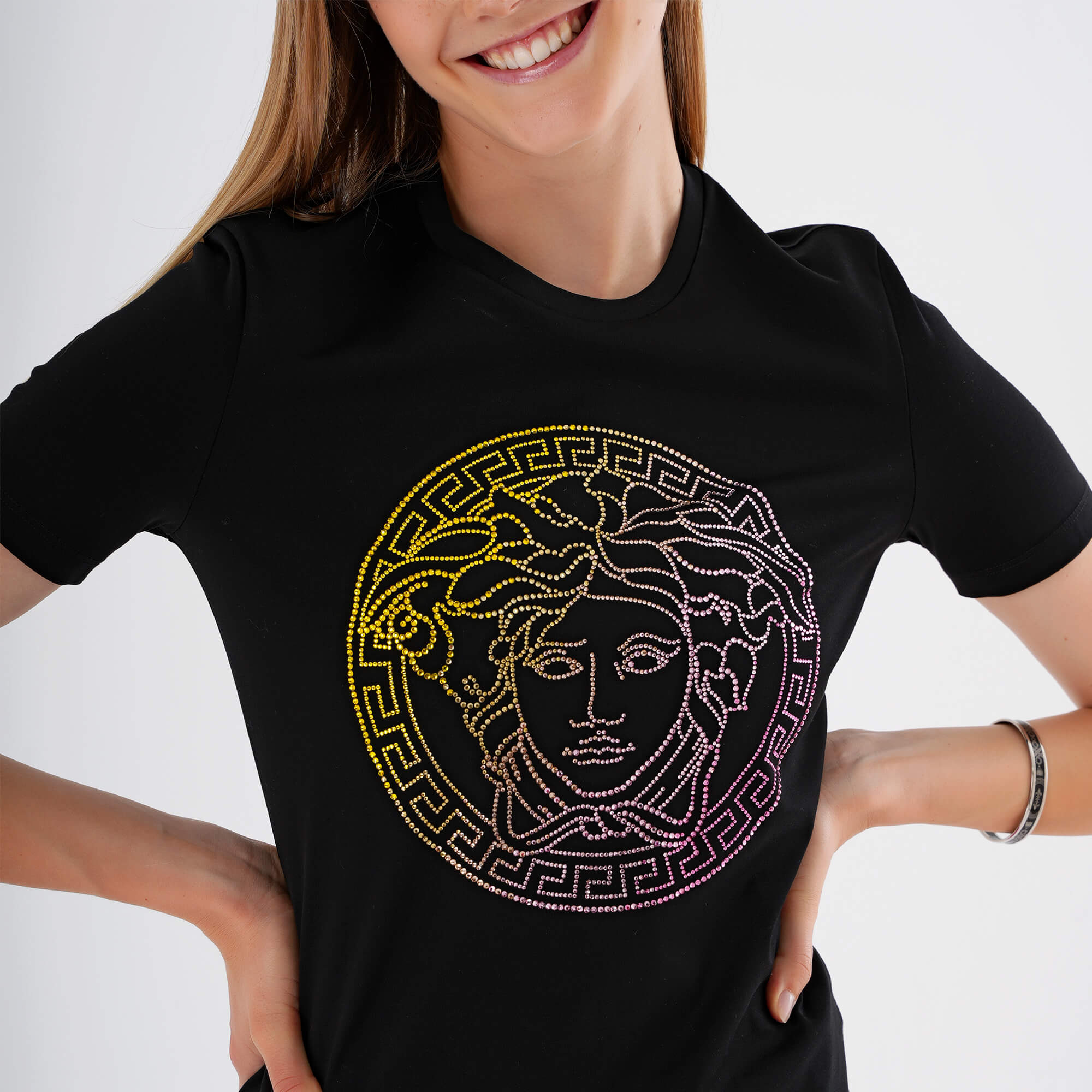 Versace - Black Medusa Glitter Cotton Tshirt IT42